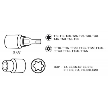 Bity Torx 3/8, zestaw 34 szt.