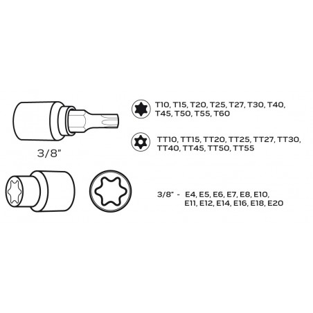 Bity Torx 3/8, zestaw 34 szt.