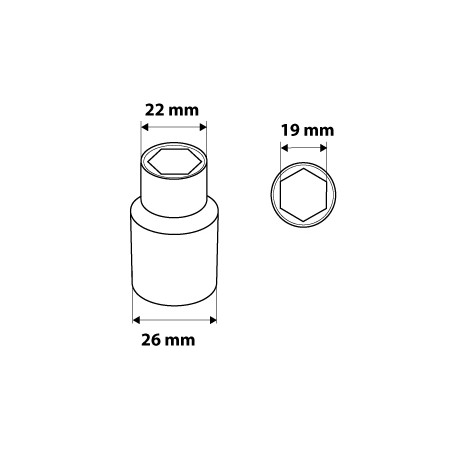 Nasadka sześciokątna 1/2, 19 mm