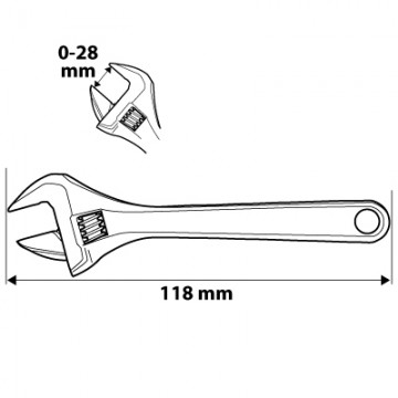 Klucz nastawny krótki 118 mm, zakres 0-28 mm