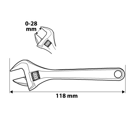 Klucz nastawny krótki 118 mm, zakres 0-28 mm