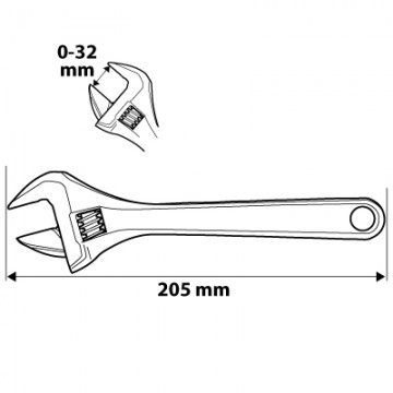 Klucz nastawny 205 mm, zakres 0-32 mm