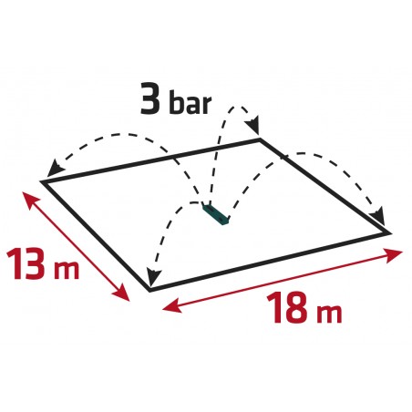 Zraszacz oscylacyjny, powierzchnia zraszania 13x18 m, 16 dyszy zraszających, igła do udrażniania dysz