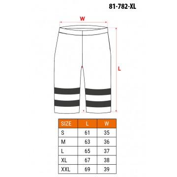 Krótkie spodenki ostrzegawcze, żółte, siatkowe, rozmiar XL