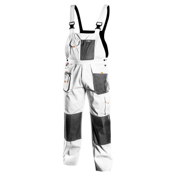 Spodnie robocze na szelkach, białe, HD, rozmiar S/48