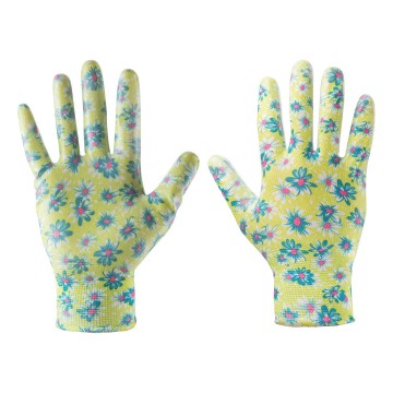 Rękawice ogrodowe pokryte nitrylem, wzór kwiatki, rozmiar 8
