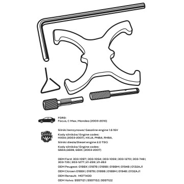 Zestaw blokad rozrządu do silników benzynowych i diesla Ford Focus