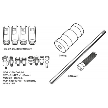 Ściągacze do wtrysków z młotkiem bezwładnościowym - zestaw 14 szt.