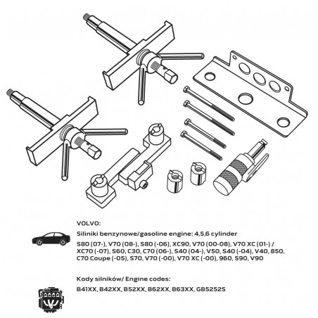 Zestaw do montażu wałków rozrządu silników benzynowych Volvo