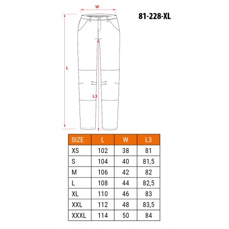 Spodnie robocze DENIM, wzmocnienia na kolanach, rozmiar XL