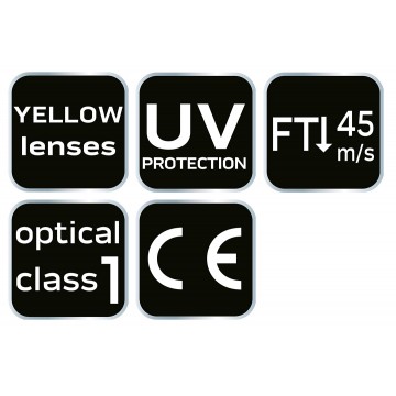 Okulary ochronne, żółte soczewki, klasa odpornosci F