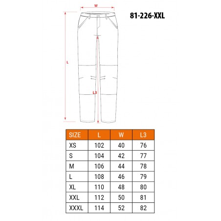 Spodnie robocze PREMIUM, 62% bawełna, 35% poliester, 3% elastan, rozmiar XXL