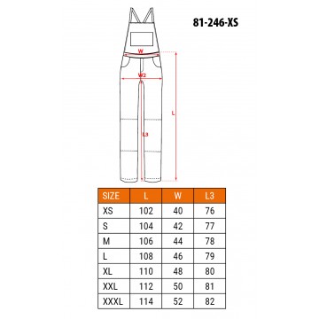 Ogrodniczki robocze PREMIUM, 62% bawełna, 35% poliester, 3% elastan, rozmiar XS