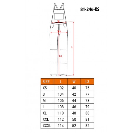 Ogrodniczki robocze PREMIUM, 62% bawełna, 35% poliester, 3% elastan, rozmiar XS