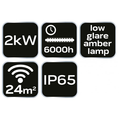 Promiennik 2000W, IP65, element grzejny low glare amber lamp