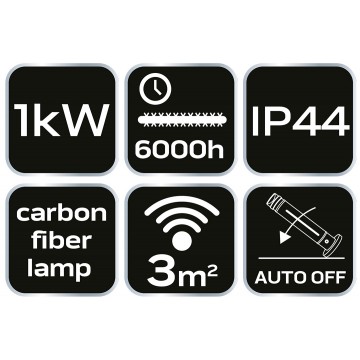 Promiennik stojący 1000W, IP44, element grzejny carbon fiber lamp