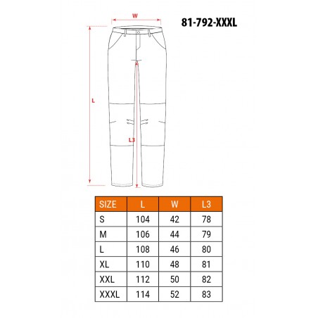 Spodnie ostrzegawcze 40% poliester, 60% bawełna, 260 gsm, rozmiar XXXL