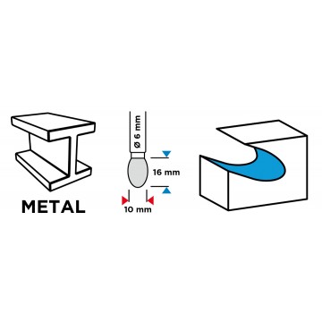 Frez do metalu HM, typ E owalny, 10 x 16 mm, trzpień 6 x 45 mm