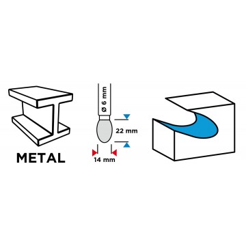 Frez do metalu HM, typ E owalny, 14 x 22 mm, trzpień 6 x 45 mm