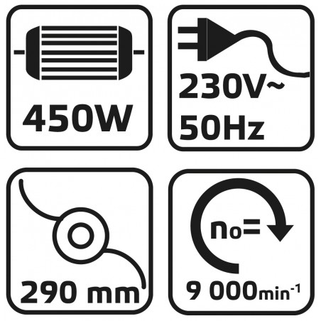 Podkaszarka 450W, szerokość koszenia 290mm