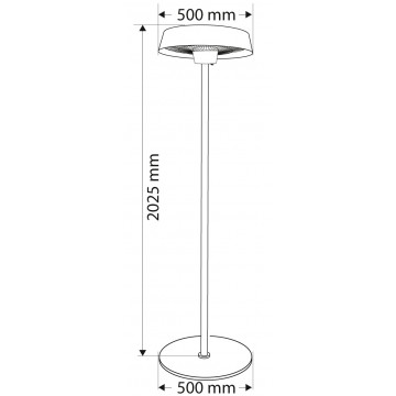 Promiennik stojący 1000W/2000W, aluminiowy, IP34, element grzejny halogen lamp, wysokość 2.1 m, bez pilota