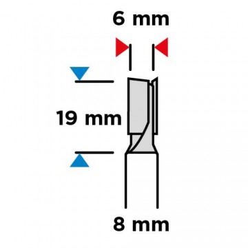 Frez palcowy dwuostrzowy, HM, 6 x 19 mm, trzpień 8 mm