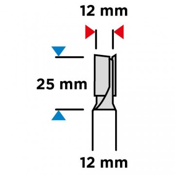 Frez palcowy dwuostrzowy, HM, 12 x 25 mm, trzpień 12 mm