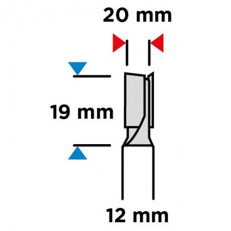 Frez palcowy dwuostrzowy, HM, 20 x 19 mm, trzpień 12 mm