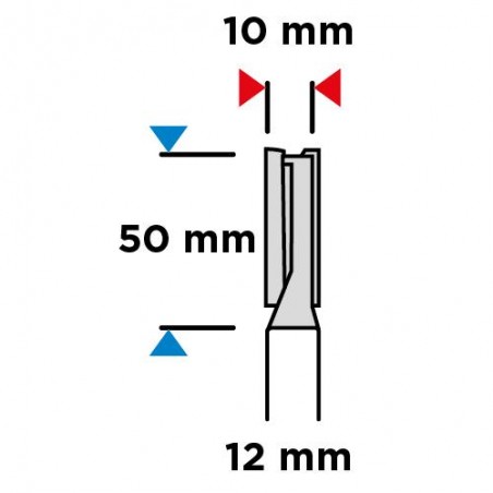 Frez palcowy dwuostrzowy długi, HM, 10 x 50 mm, trzpień 12 mm
