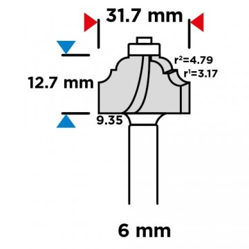 Frez kształtowy z łożyskiem, ozdobny, HM, 31.7 x 12.7 mm, trzpień 6 mm