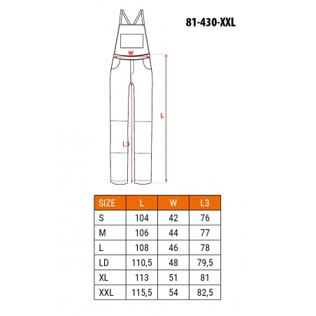 Spodnie robocze na szelkach BASIC, rozmiar XXL/58