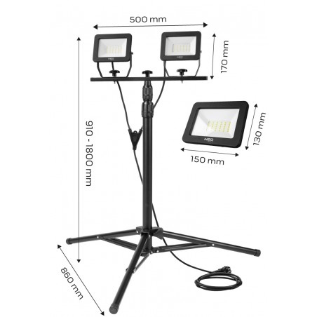 Reflektor podwójny 2x30W SMD LED 5400lm na statywie 1.8m