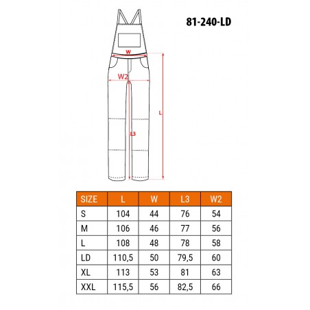 Spodnie robocze na szelkach HD, rozmiar LD/54