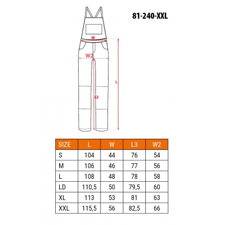 Spodnie robocze na szelkach HD, rozmiar XXL/58