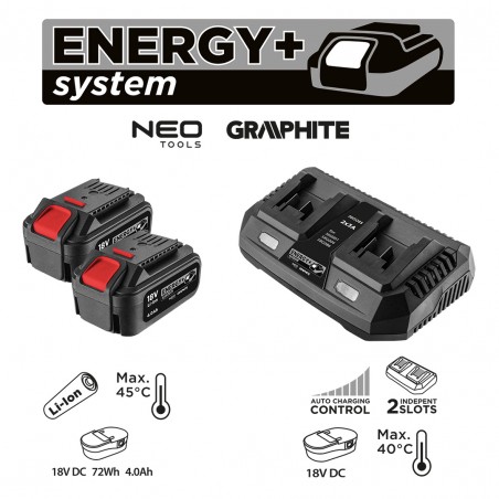 Zestaw Energy+: 2x akumulator 4ah z ładowarką podwójną