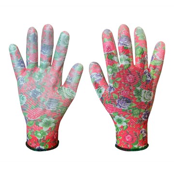 Rękawice ogrodowe pokryte PU, wzór róże, rozmiar 7
