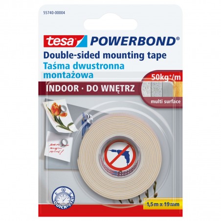 TAŚMA MONTAŻ.POWERBOND DO WNĘTRZ 1,5M:19MM 4.2KG NA 10CM